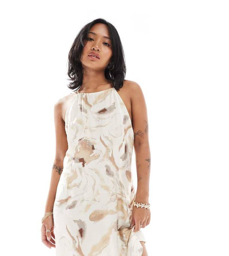 Vero Moda Petite - Hochgeschlossenes Camisole-Minikleid mit Marmormuster in neutralen Farbtönen-Bunt von Vero Moda Petite