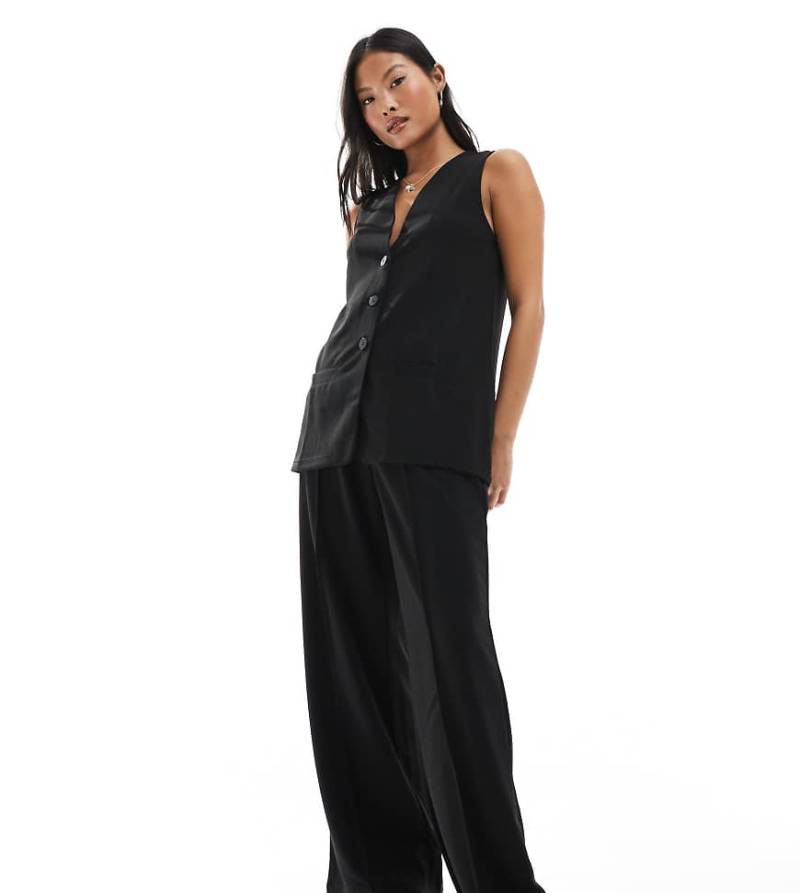 Vero Moda Petite - Hose aus Jersey-Crepe in Schwarz mit weitem Bein, Kombiteil von Vero Moda Petite