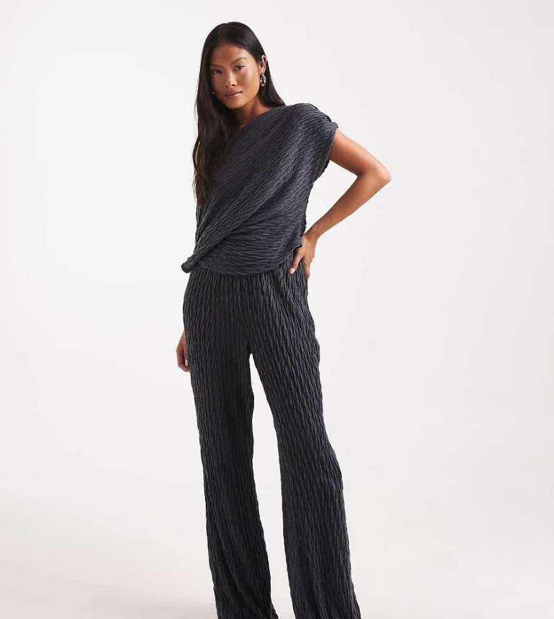 Vero Moda Petite - Hose aus Jersey in Asphaltgrau mit weitem Bein, Kombiteil von Vero Moda Petite
