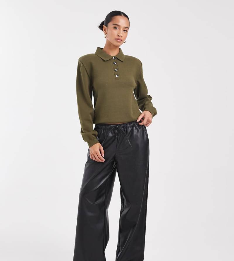 Vero Moda Petite - Hose aus Kunstleder in Schwarz mit Kordelzugbund und weitem Bein von Vero Moda Petite