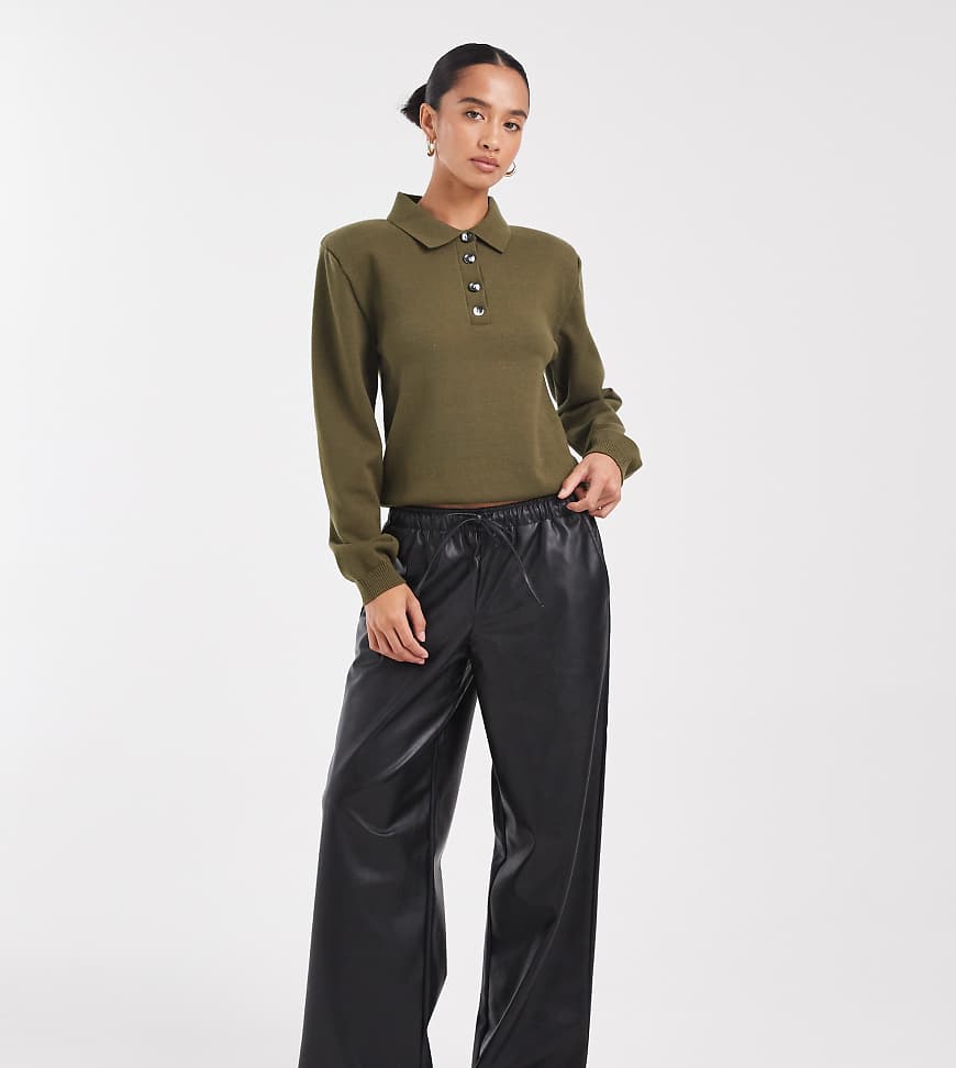 Vero Moda Petite - Hose aus Kunstleder in Schwarz mit Kordelzugbund und weitem Bein von Vero Moda Petite