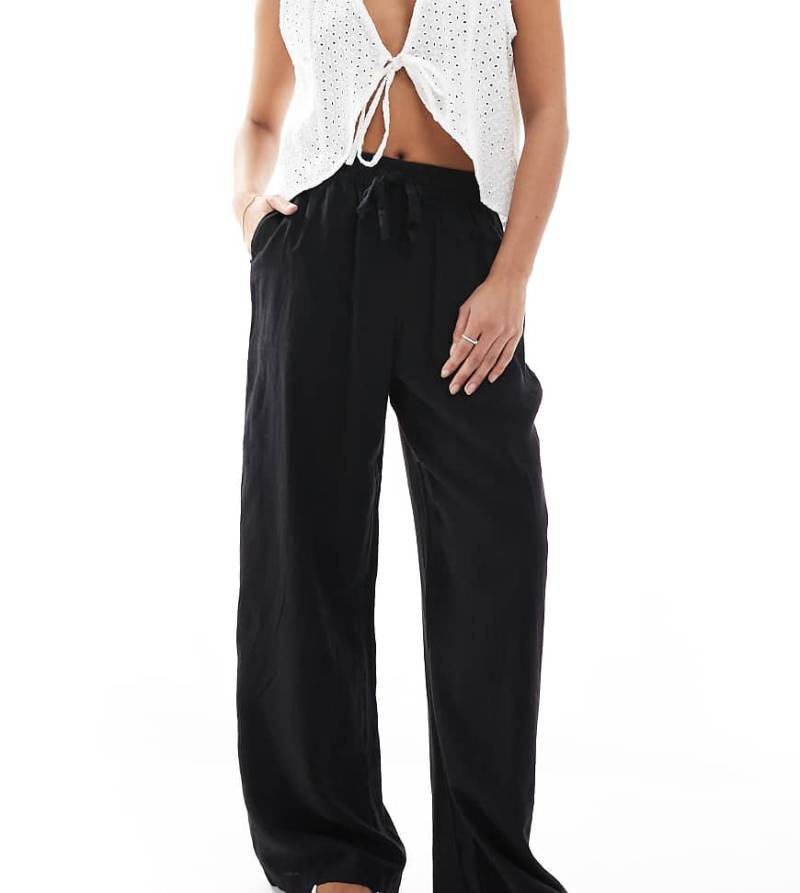 Vero Moda Petite - Hose aus Leinen-Mix in Schwarz mit weitem Bein von Vero Moda Petite