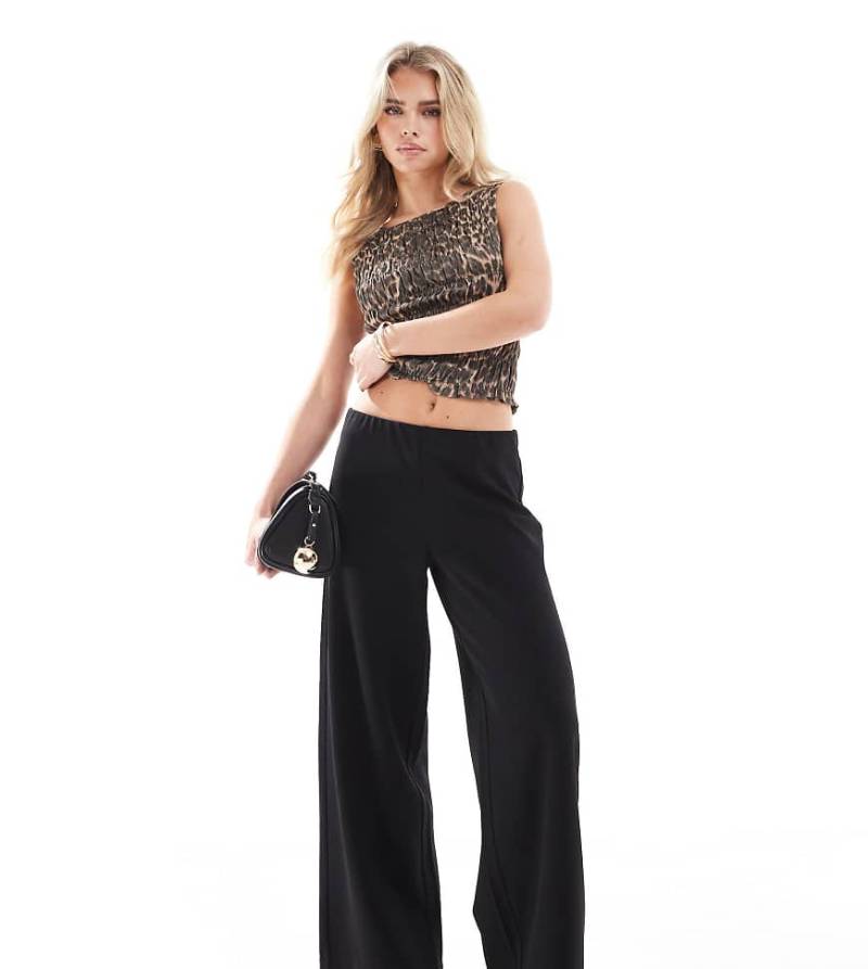 Vero Moda Petite - Hose in Schwarz aus Jersey-Kreppstoff mit weitem Bein von Vero Moda Petite