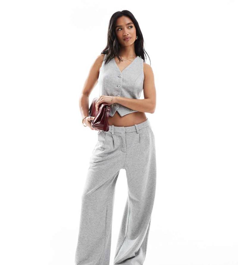 Vero Moda Petite - Jersey-Hose in meliertem Hellgrau mit weitem Bein, Kombiteil von Vero Moda Petite