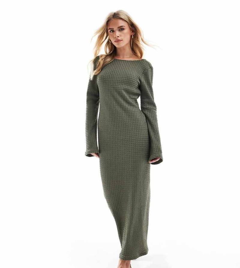 Vero Moda Petite - Langärmliges, strukturiertes Maxikleid in Khaki-Grün von Vero Moda Petite