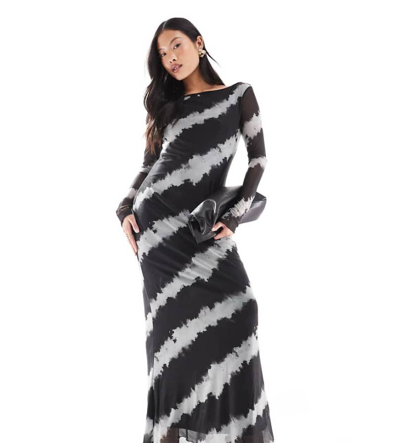 Vero Moda Petite - Langärmliges Netzstoffkleid mit verschwommenem, schwarz-weißem Muster von Vero Moda Petite