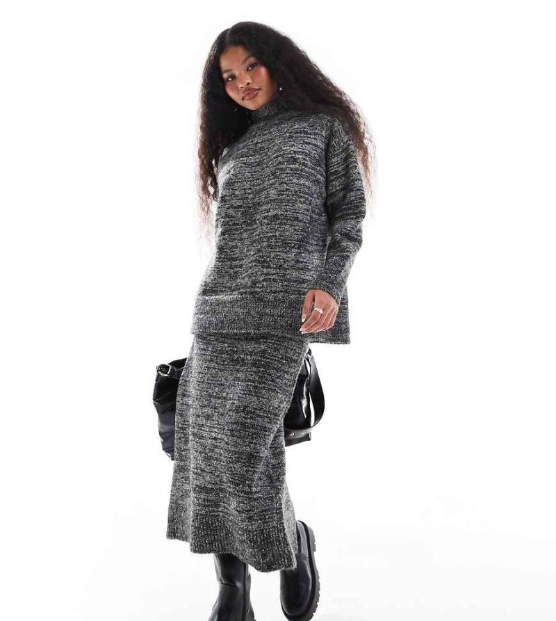 Vero Moda Petite - Midi-Strickrock in meliertem Schwarz-Weiß, Kombiteil von Vero Moda Petite