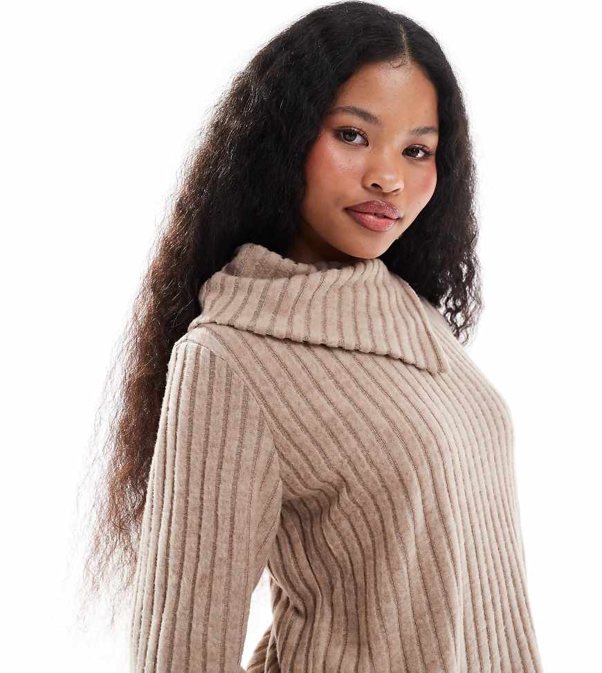 Vero Moda Petite - Oberteil aus Rippjersey in Beige mit Umschlag, Kombiteil-Neutral von Vero Moda Petite