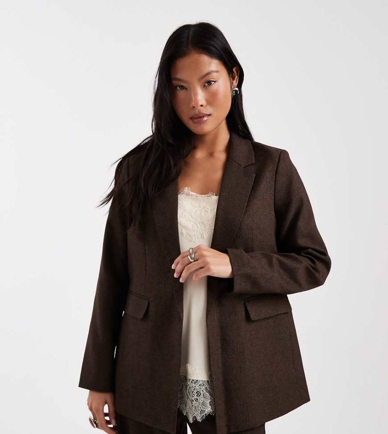 Vero Moda Petite - Oversize-Blazer aus Tweed in Schokoladenbraun, Kombiteil-Brown von Vero Moda Petite