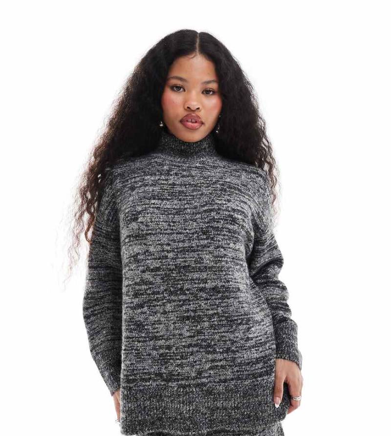 Vero Moda Petite - Oversize-Rollkragenpullover in meliertem Schwarz-Weiß, Kombiteil von Vero Moda Petite