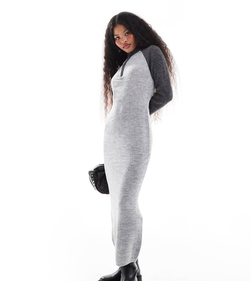 Vero Moda Petite - Strickkleid in Grau mit Farbblockdesign, Polokragen und Reißverschluss vorn von Vero Moda Petite