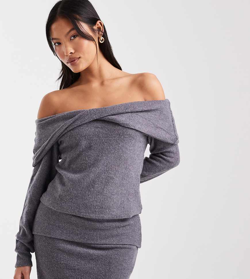 Vero Moda Petite - Weiches, schulterfreies, langärmliges Oberteil in meliertem Grau, Kombiteil von Vero Moda Petite