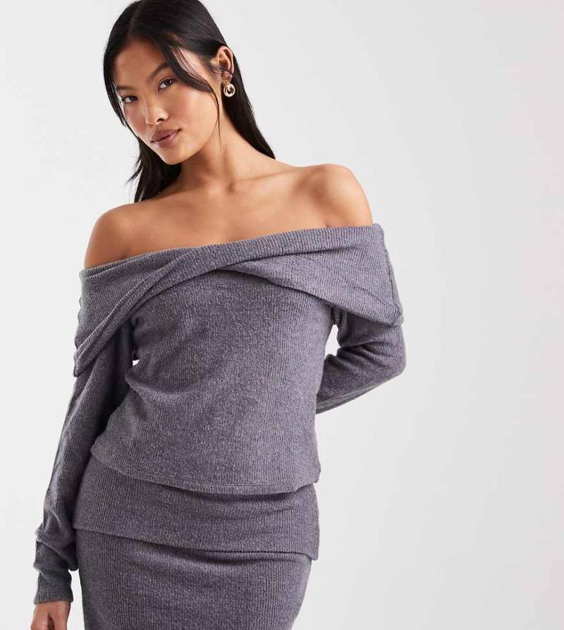 Vero Moda Petite - Weiches, schulterfreies, langärmliges Oberteil in meliertem Grau, Kombiteil von Vero Moda Petite