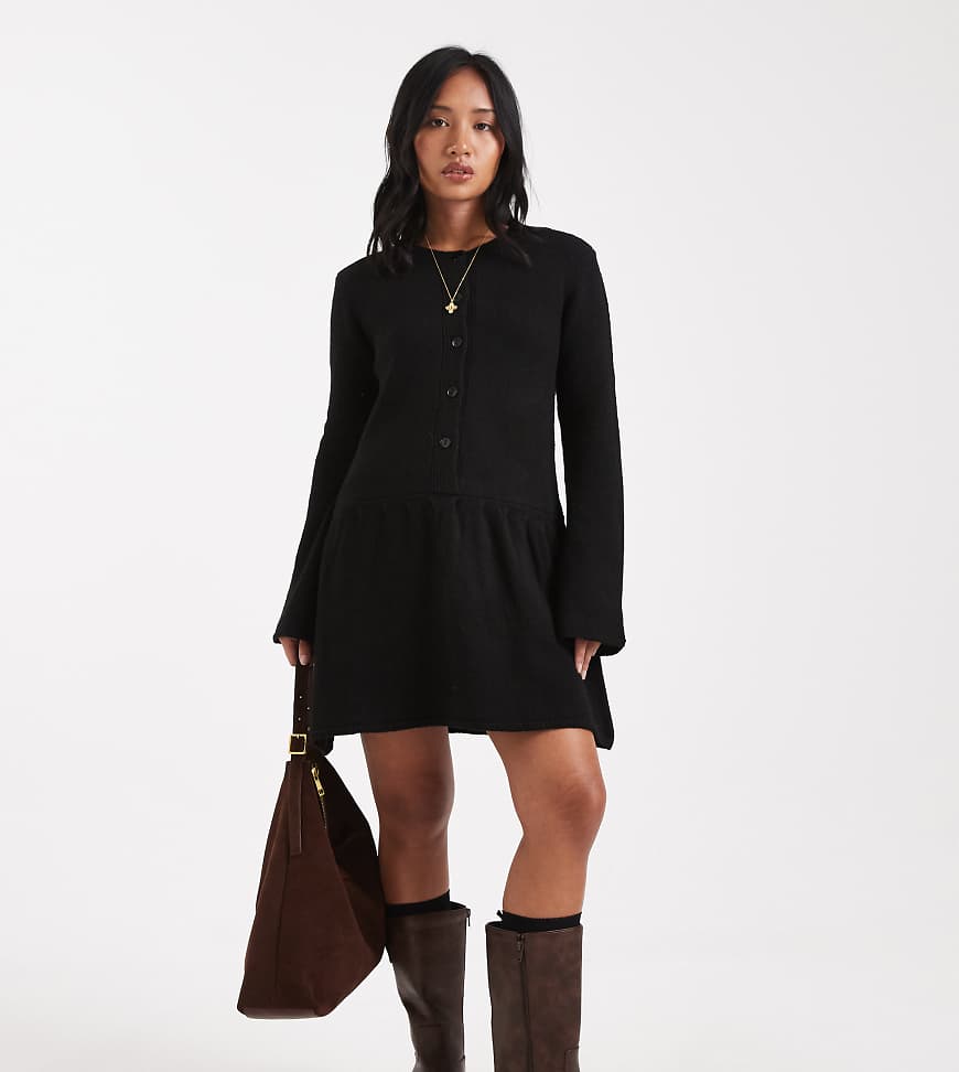 Vero Moda Petite - Weiches Strick-Minikleid in Schwarz mit Knopfleiste vorne von Vero Moda Petite