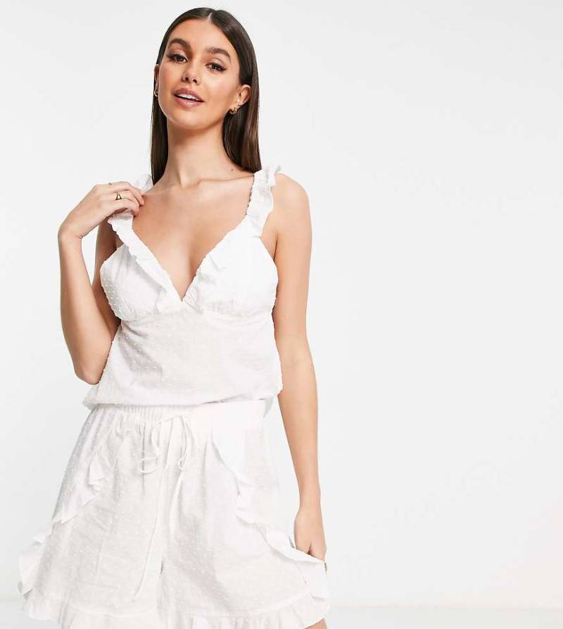 Vero Moda Tall - Baumwoll-Pyjama in Weiß mit Noppenstruktur und Rüschenverzierung von Vero Moda Tall