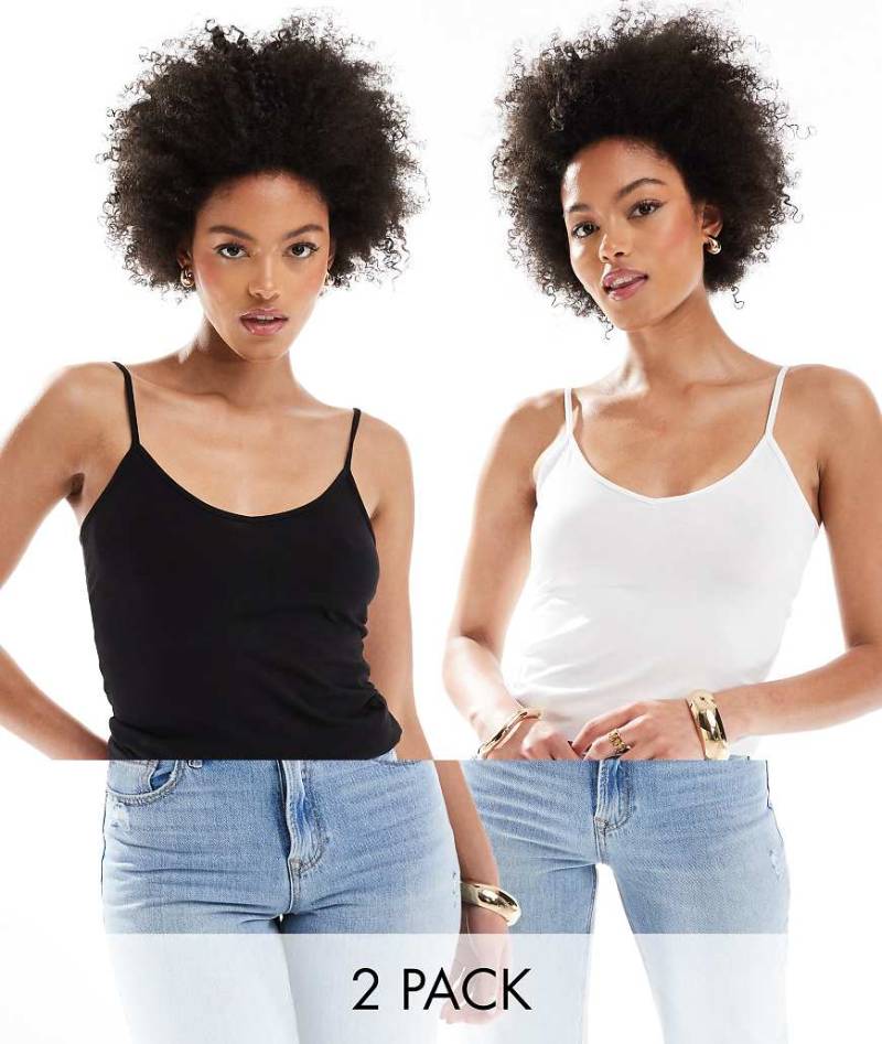 Vero Moda Tall - Camisole-Oberteile aus Jersey in Schwarz und Weiß im 2er-Pack-Bunt von Vero Moda Tall