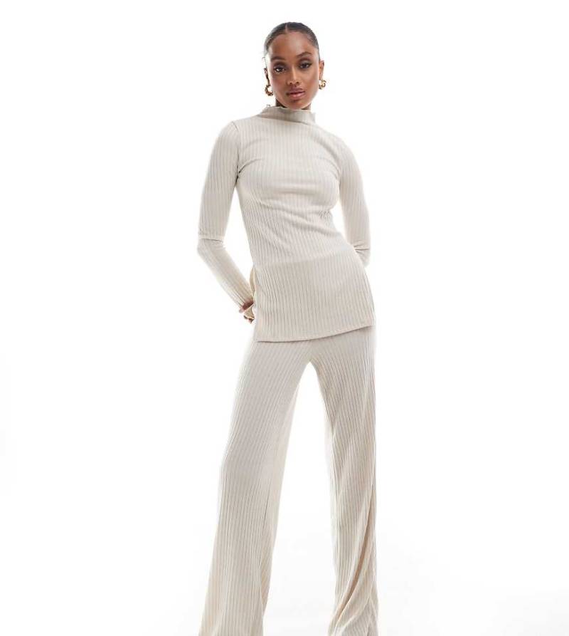 Vero Moda Tall - Dad-Hose in Steinbeige aus geripptem Jersey, Kombiteil-Neutral von Vero Moda Tall