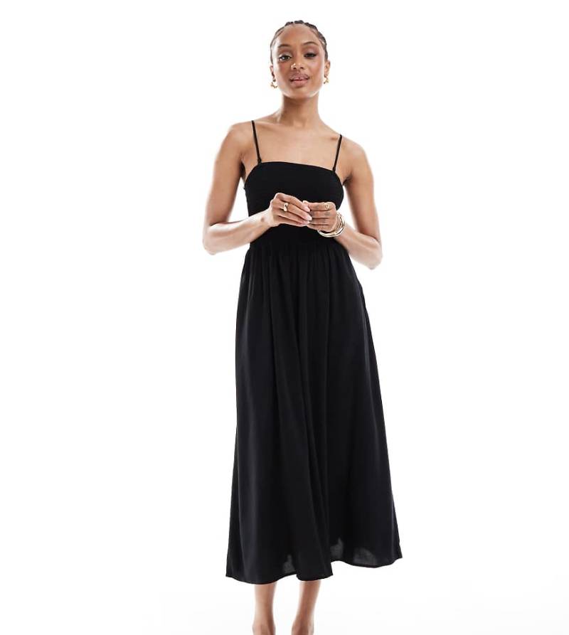 Vero Moda Tall - Easy - Gesmoktes, knöchellanges Trägerkleid in Schwarz von Vero Moda Tall