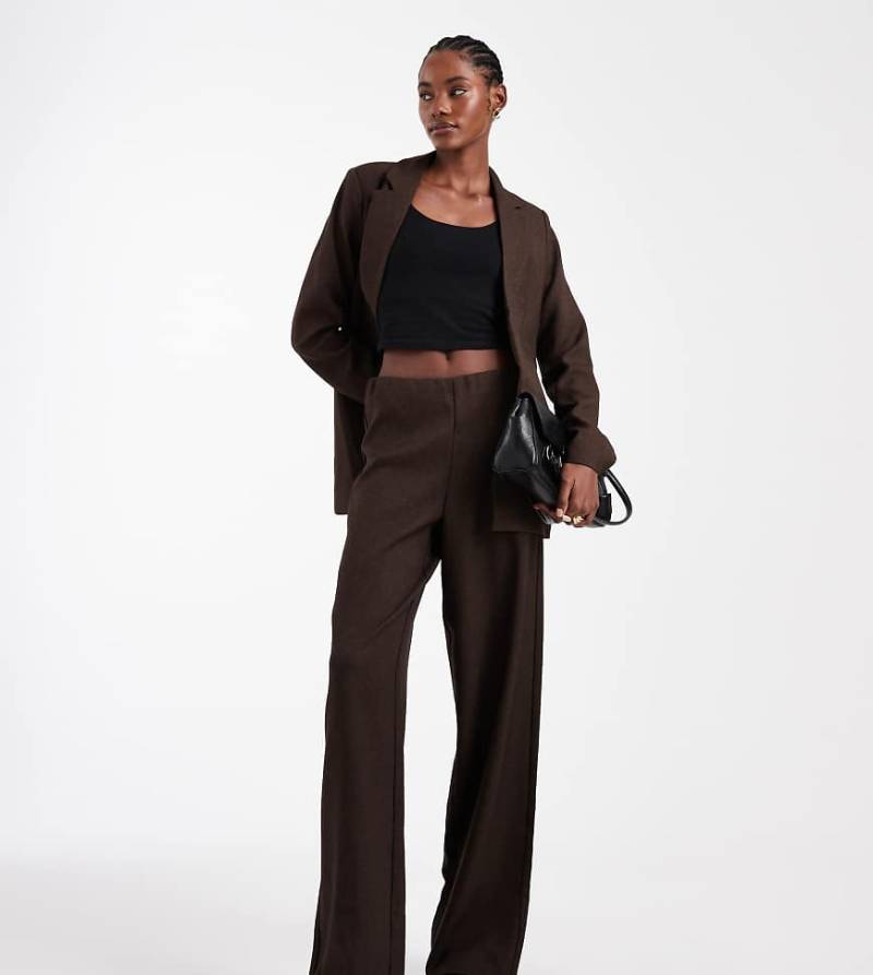 Vero Moda Tall - Elegante, weite Hose in Schokobraun mit Tweed-Optik, Kombiteil-Brown von Vero Moda Tall