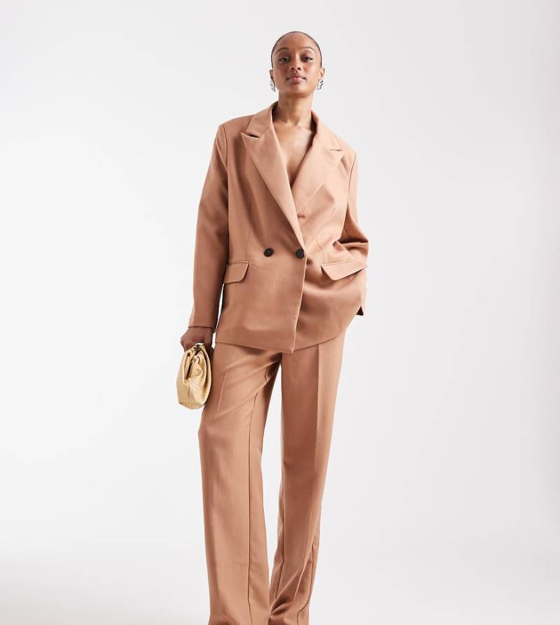 Vero Moda Tall - Elegante Hose in Mokkabraun mit weitem Bein und Fischgrätenmuster, Kombiteil-Brown von Vero Moda Tall