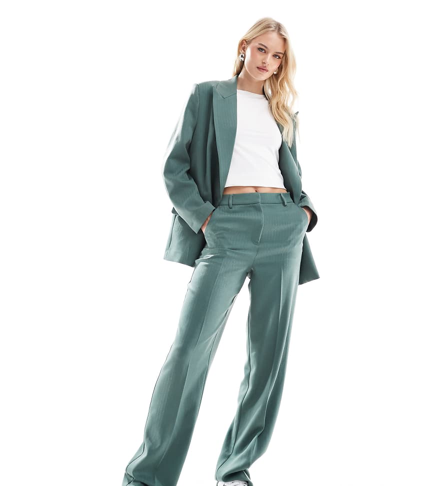 Vero Moda Tall - Elegante Hose in dunklem Tannengrün mit Fischgrätmuster und weitem Bein, Kombiteil von Vero Moda Tall