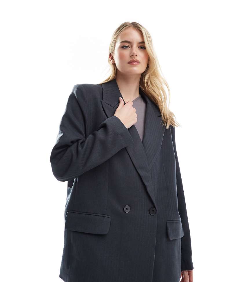 Vero Moda Tall - Eleganter Blazer in meliertem Dunkelgrau mit Fischgrätmuster, Kombiteil von Vero Moda Tall