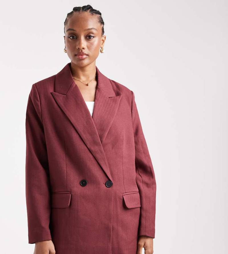 Vero Moda Tall - Eleganter Blazer mit Fischgrätenmuster in Burgunderrot, Kombiteil von Vero Moda Tall