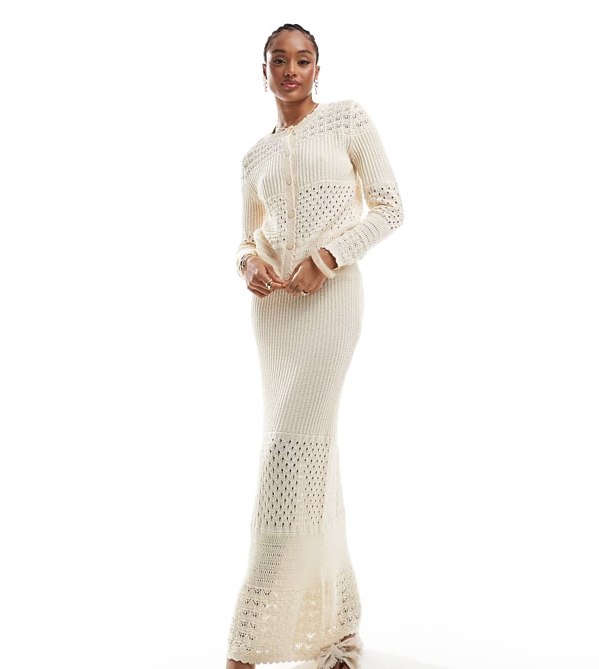 Vero Moda Tall - Gehäkelter Maxirock in Creme, Kombiteil-Weiß von Vero Moda Tall