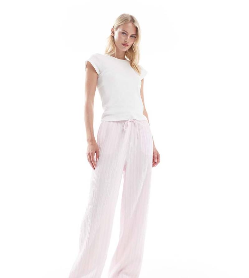 Vero Moda Tall - Hose aus Baumwolle in Hellrosa gestreift mit weitem Bein von Vero Moda Tall