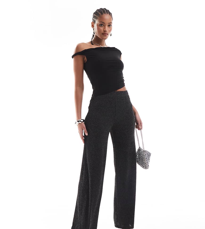 Vero Moda Tall - Hose mit weitem Bein in Glitzerschwarz von Vero Moda Tall