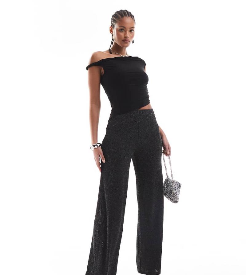 Vero Moda Tall - Hose mit weitem Bein in Glitzerschwarz von Vero Moda Tall