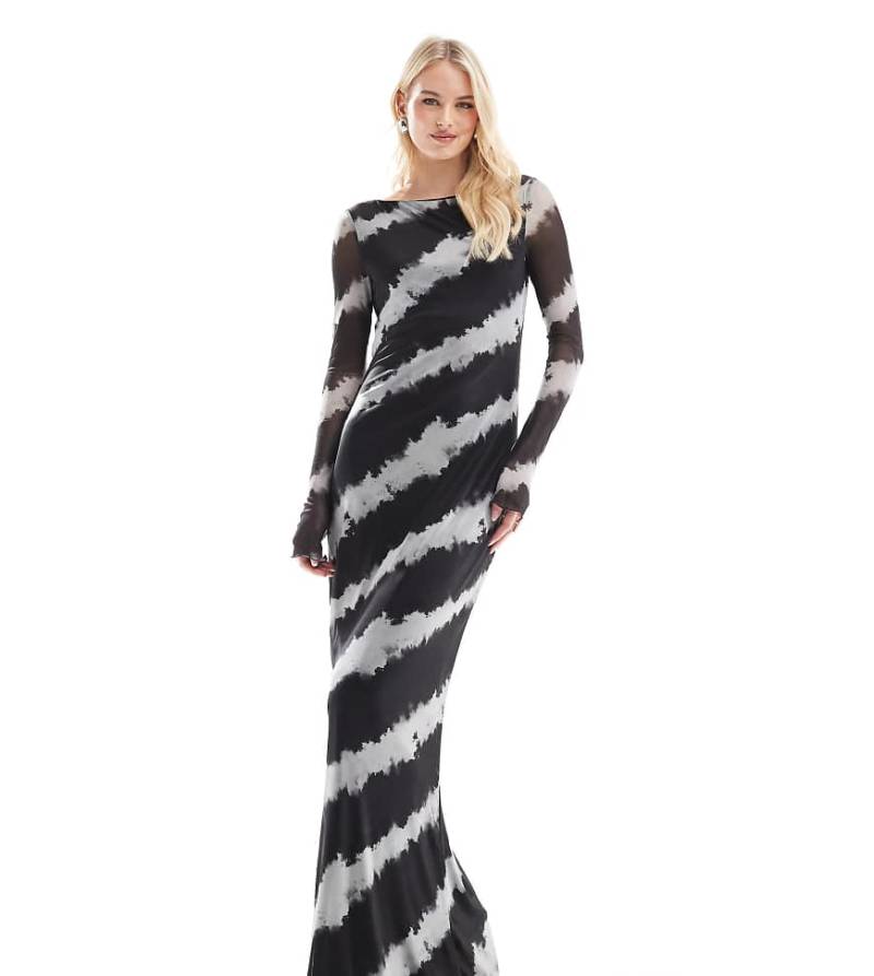 Vero Moda Tall - Langärmliges Netzstoffkleid mit verschwommenem Schwarz-Weiß-Print von Vero Moda Tall
