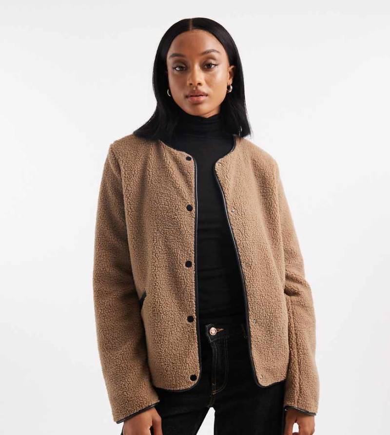 Vero Moda Tall - Leichte Teddyfell-Jacke in Beige mit Kontrast-Design-Neutral von Vero Moda Tall