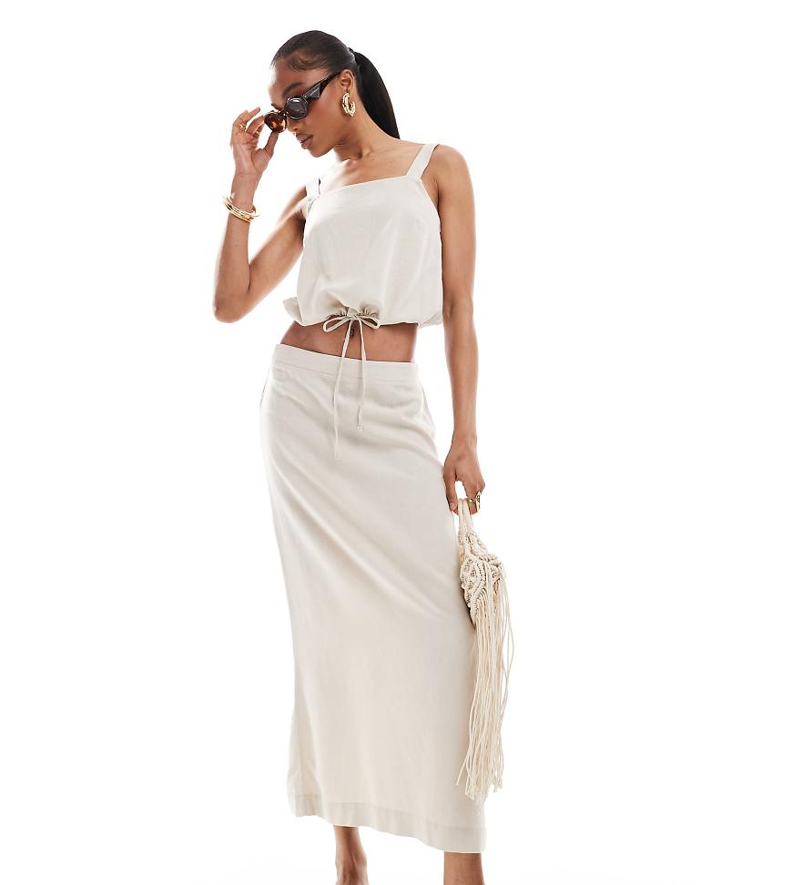 Vero Moda Tall - Leinenmix-Midirock in Steinbeige, Kombiteil-Neutral von Vero Moda Tall