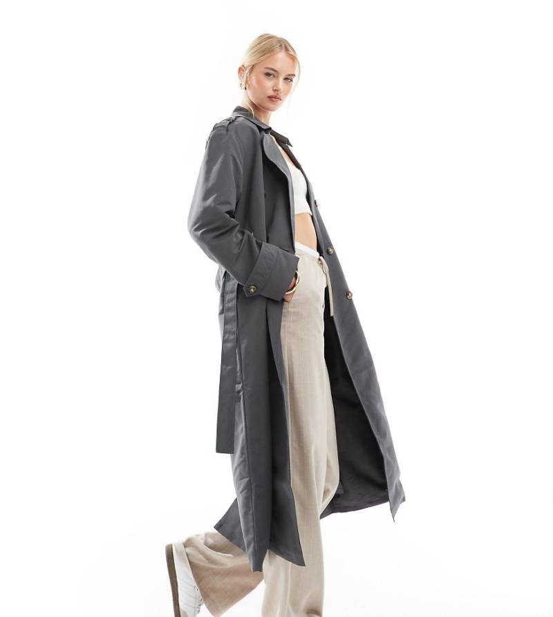 Vero Moda Tall - Longline-Trenchcoat in Asphaltgrau mit Bindegürtel von Vero Moda Tall