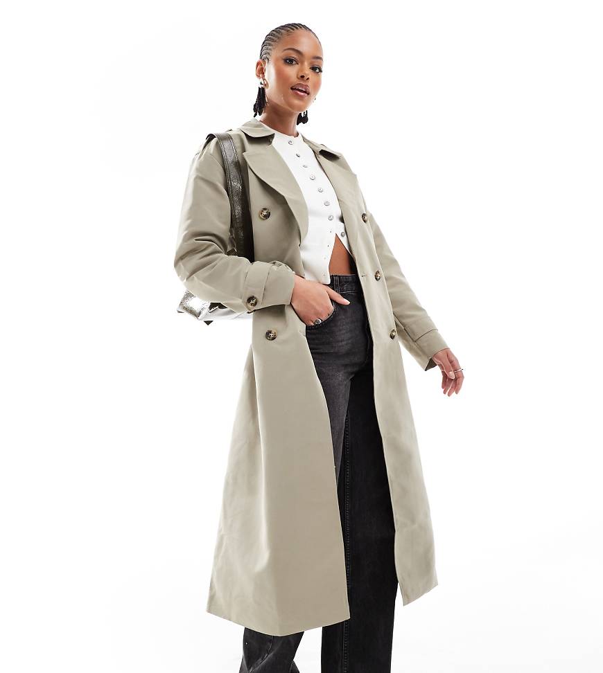 Vero Moda Tall - Longline-Trenchcoat in Lorbeereiche mit Gürtel-Neutral von Vero Moda Tall