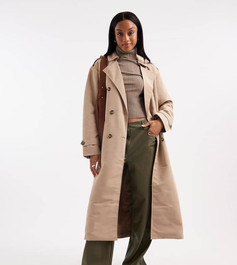 Vero Moda Tall - Longline-Trenchcoat in Steinbeige mit Bindegürtel-Neutral von Vero Moda Tall