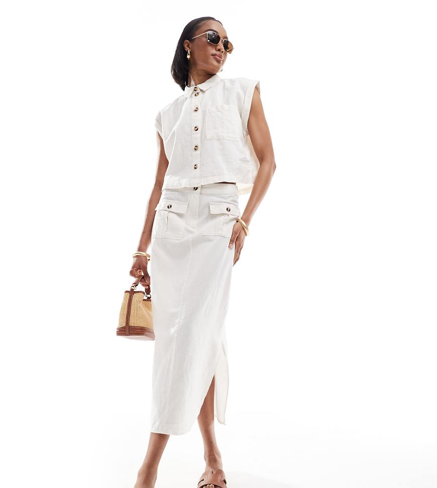 Vero Moda Tall - Midirock aus Leinen in gebrochenem Weiß, Kombiteil Vero Moda Tall - Midirock aus Leinen in gebrochenem Weiß, Kombiteil von Vero Moda Tall