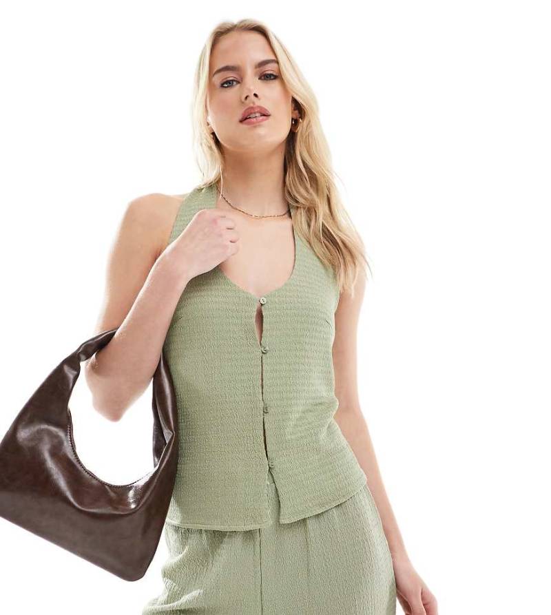 Vero Moda Tall - Neckholder-Top aus strukturiertem Jersey in Teegrün mit Saumschlitz, Kombiteil von Vero Moda Tall