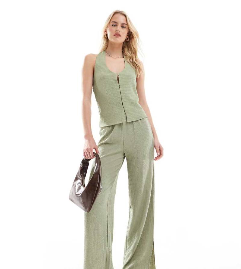 Vero Moda Tall - Strukturierte Jersey-Hose in Teegrün mit Saumschlitz, Kombiteil von Vero Moda Tall