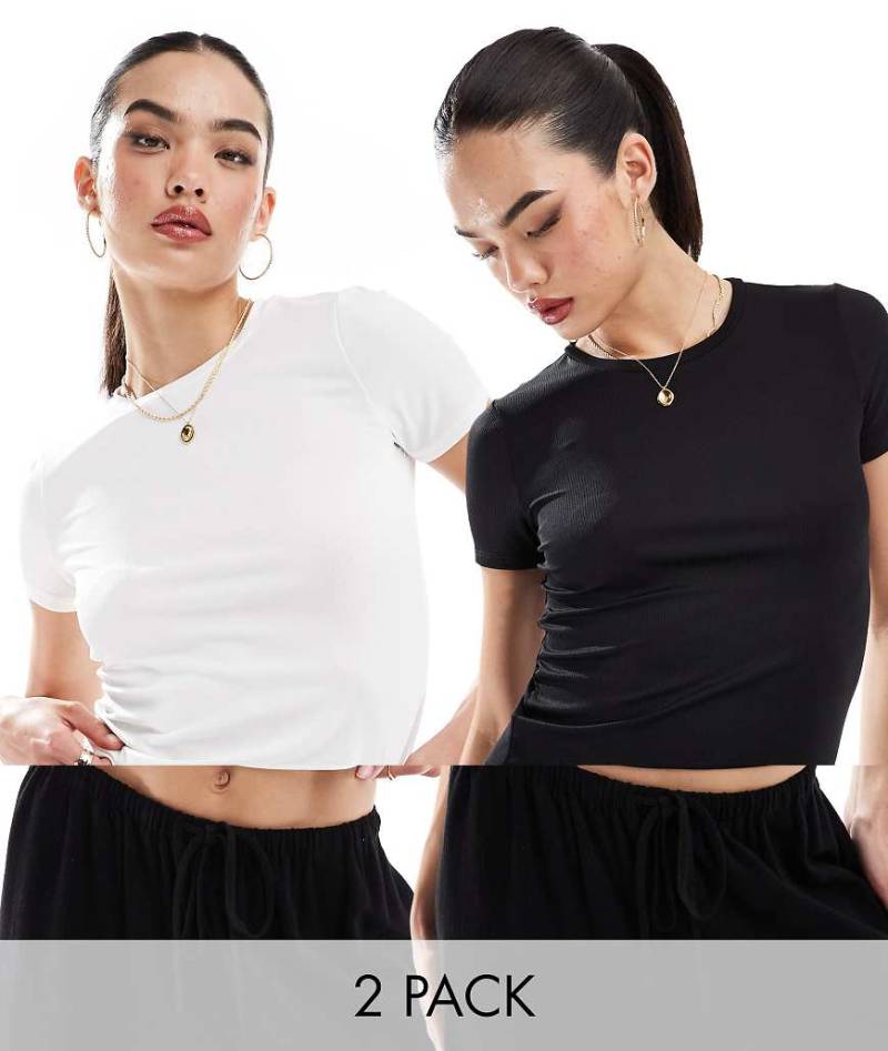 Vero Moda - 2er-Pack Feinripp-T-Shirts aus anschmiegsamem Stoff in Schwarz und Weiß-Bunt von Vero Moda