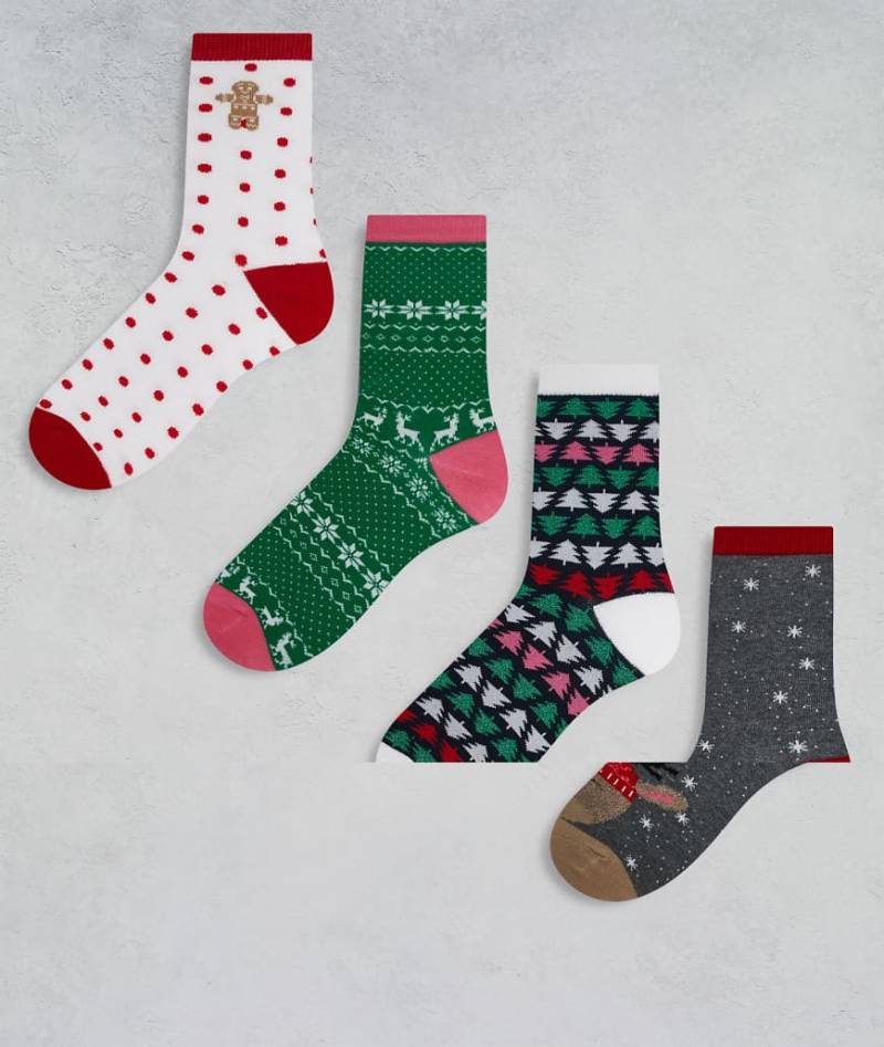 Vero Moda - 4er-Pack weihnachtliche Socken in verschiedenen Farben-Weiß von Vero Moda