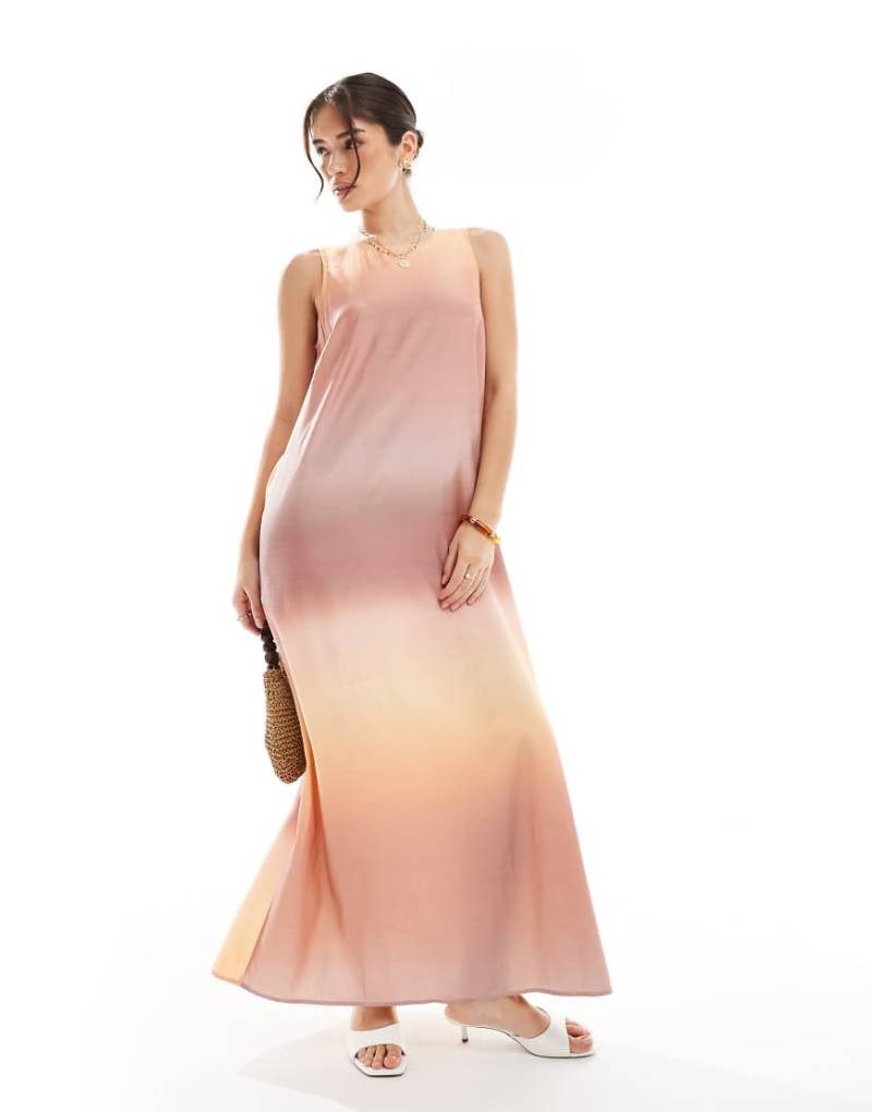 Vero Moda - Ärmelloses, weich fallendes Maxikleid mit Farbverlauf in Rosa und Orange von Vero Moda