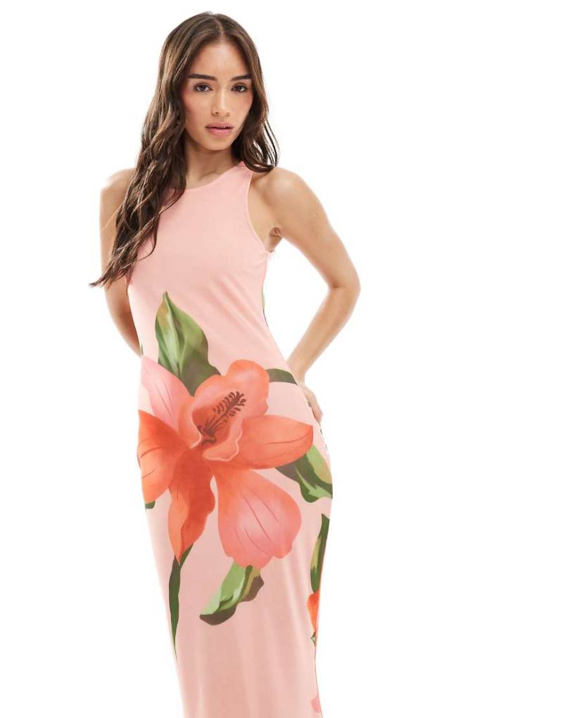 Vero Moda - Ärmelloses Mesh-Kleid mit Naht vorne und auffälligem Hibiskus-Blumenprint-Bunt von Vero Moda