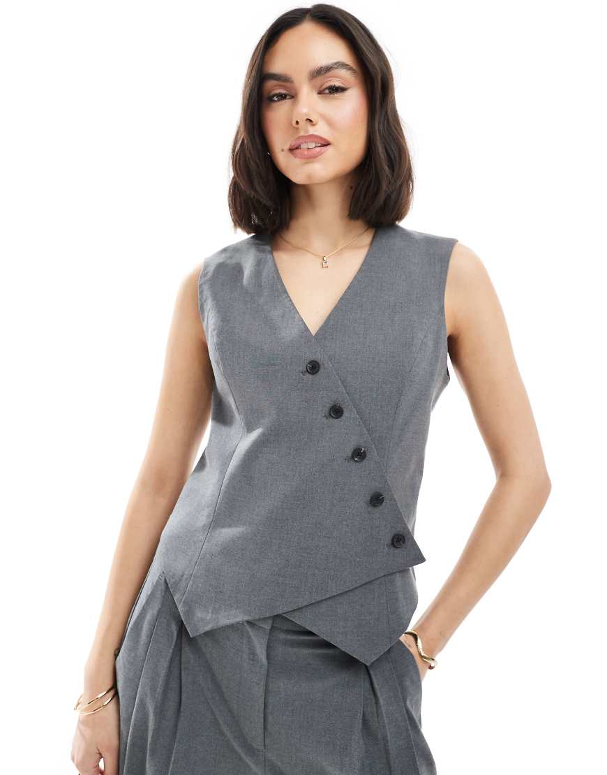 Vero Moda - Asymmetrische Weste in meliertem Dunkelgrau, Kombiteil von Vero Moda