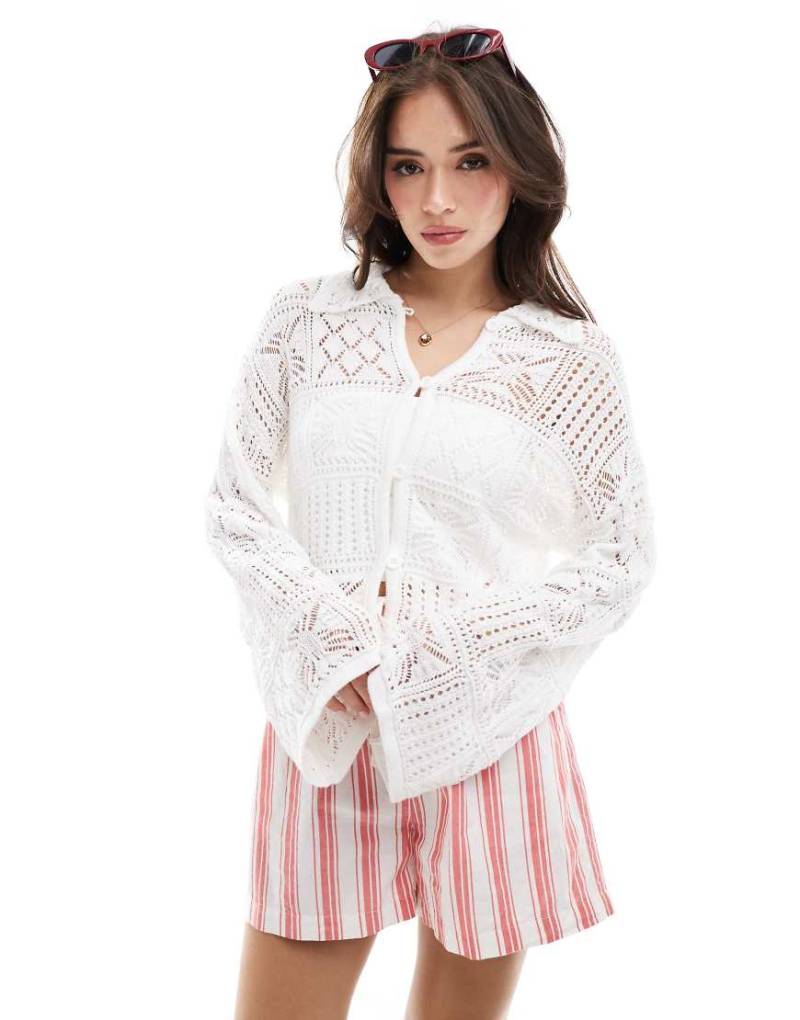 Vero Moda - Aware - Häkelstrickjacke in Weiß mit Kragen von Vero Moda