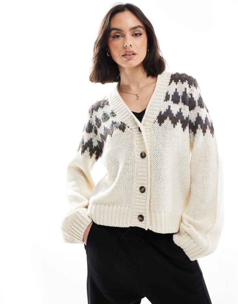 Vero Moda - Aware - Strickjacke in Creme mit Norwegermuster-Weiß von Vero Moda