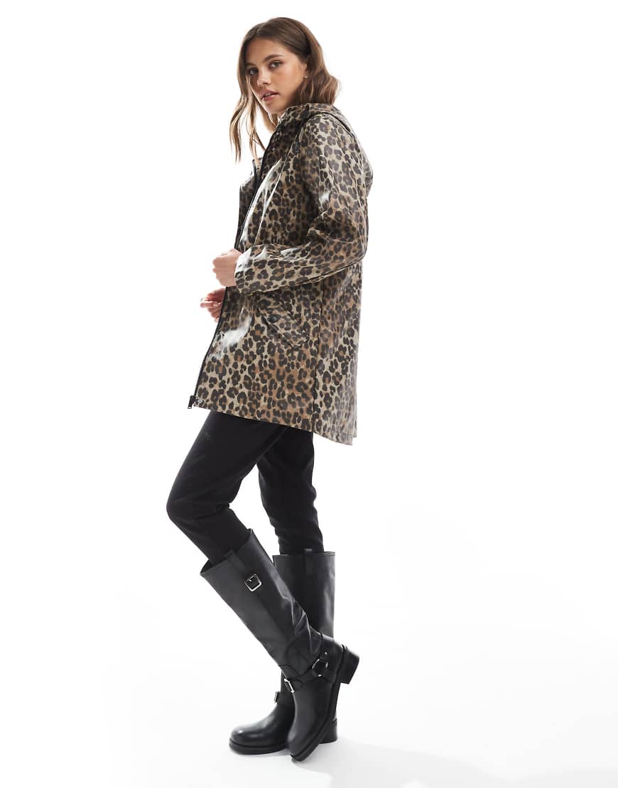 Vero Moda - Beschichtete Regenjacke mit Kapuze und Leopardenmuster-Neutral von Vero Moda