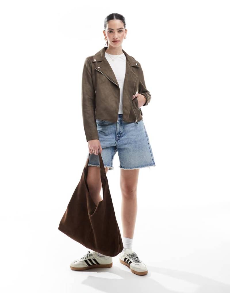 Vero Moda - Bikerjacke aus Kunstleder in verwaschenem Schokobraun von Vero Moda