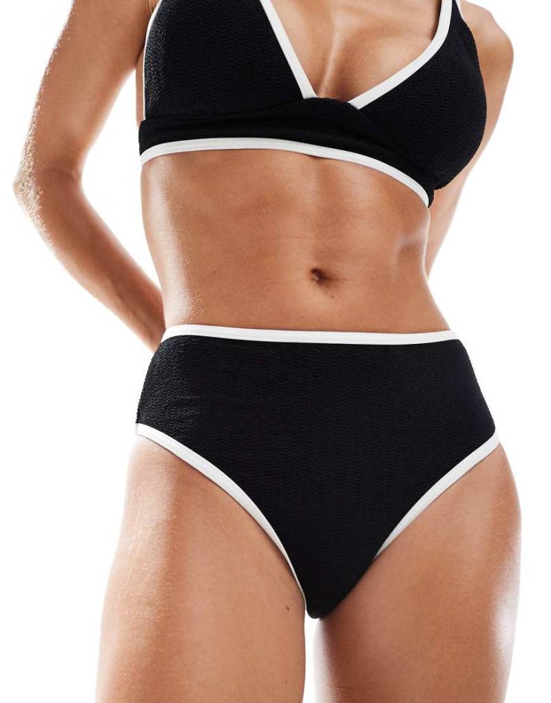 Vero Moda - Bikinihose in Schwarz mit Strukturmuster und Zierstreifen von Vero Moda